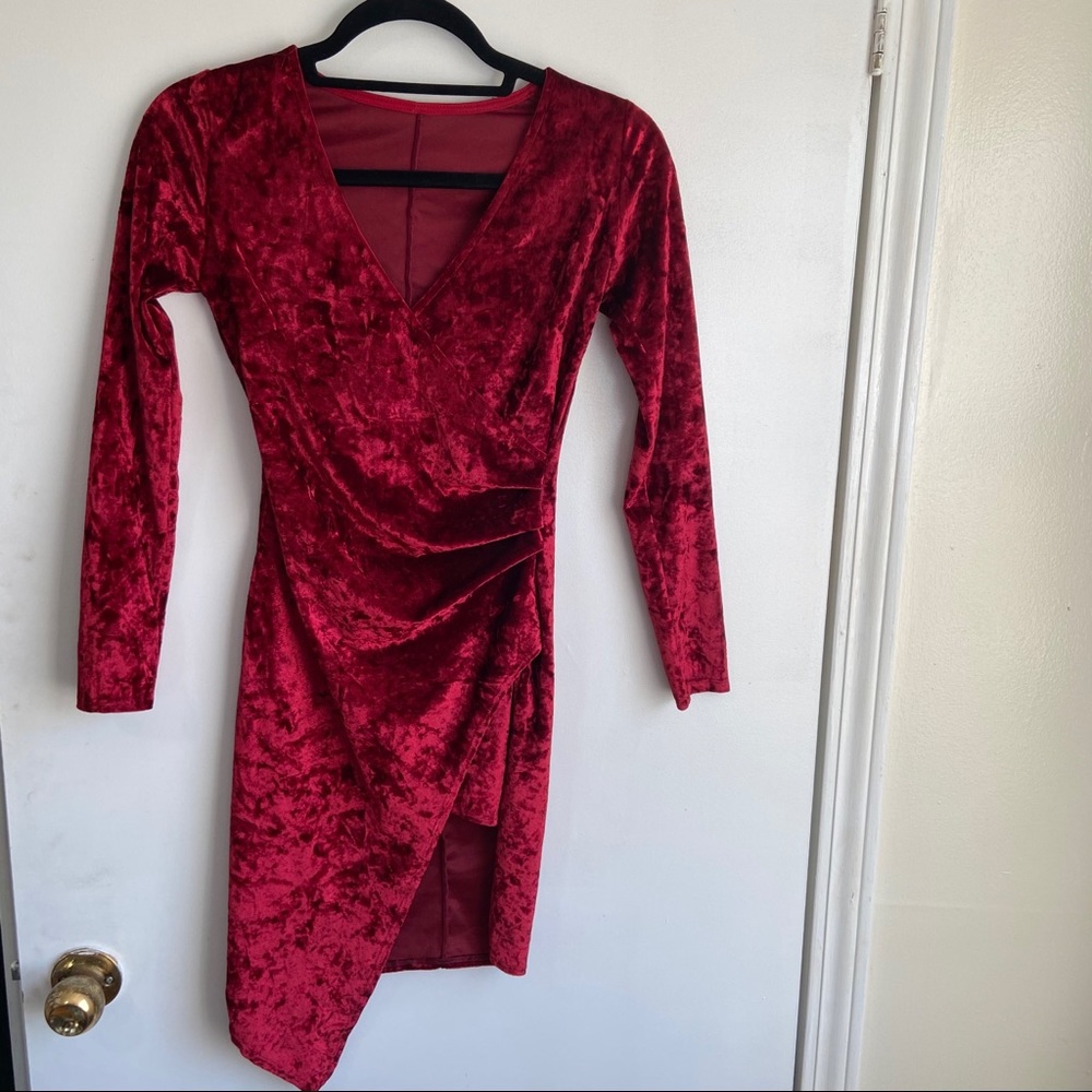 Red Velvet Long Sleeve Mini Dress